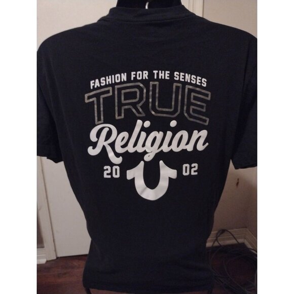 True Religion "FASHION FOR THE SENSES" T-Shirt True Size Is Men's XL Black Cotto - Picture 4 of 8